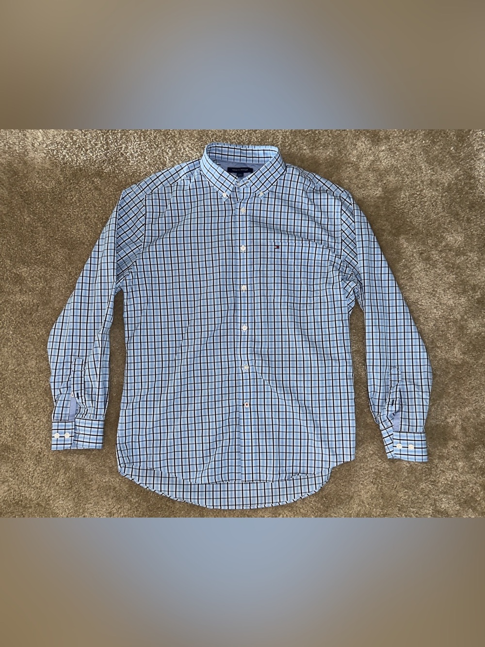 Tommy Hilfiger Blue and Navy Check Long-Sleeve Button-Down Shirt - Picture 2 of 5